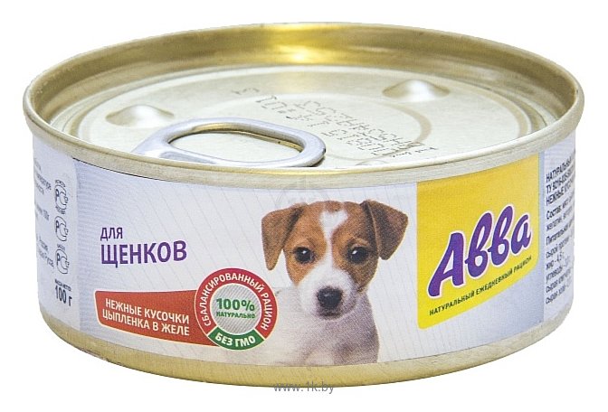 Фотографии Авва Консервы для щенков - нежные кусочки мяса цыпленка в желе (0.1 кг) 1 шт.