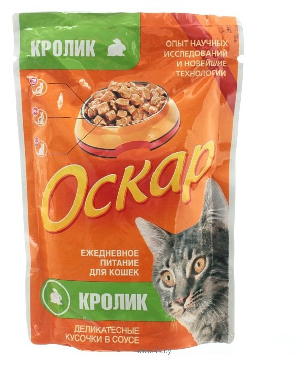 Фотографии Оскар Пауч для кошек Деликатесные кусочки в соусе Кролик (0.1 кг) 24 шт.