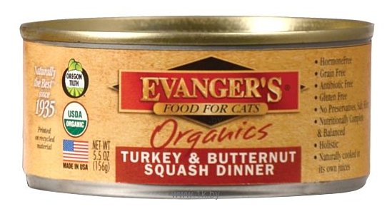 Фотографии Evanger's Organic Turkey & Butternut Squash Dinner консервы для кошек (0.156 кг) 1 шт.