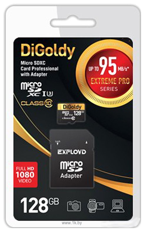 Фотографии DiGoldy Extreme Pro microSDXC 128GB DG128GCSDXC10UHS-1-ELU3 (с адаптером Exployd)