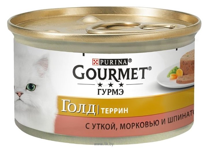 Фотографии Gourmet (0.085 кг) 1 шт. Gold Кусочки в паштете "Террин" с уткой, морковью и шпинатом по-французски