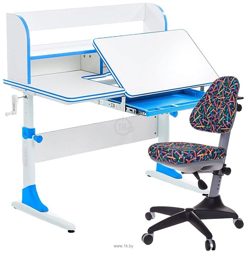 Фотографии Anatomica Study-100 Lux + органайзер с синим креслом KD-2 карандаши (белый/голубой)