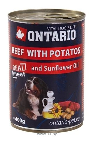 Фотографии Ontario (0.4 кг) 1 шт. Консервы Dog Beef, Potatos and Sunflower Oil