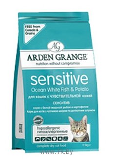 Фотографии Arden Grange Adult Cat Sensitive океаническая белая рыба и картофель сухой корм для кошек с деликатным желудком (2.5 кг)