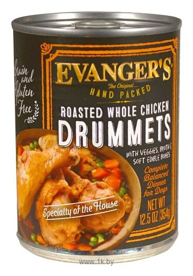 Фотографии Evanger's Hand-Packed Roasted Chicken Drummette консервы для собак (0.369 кг) 3 шт.