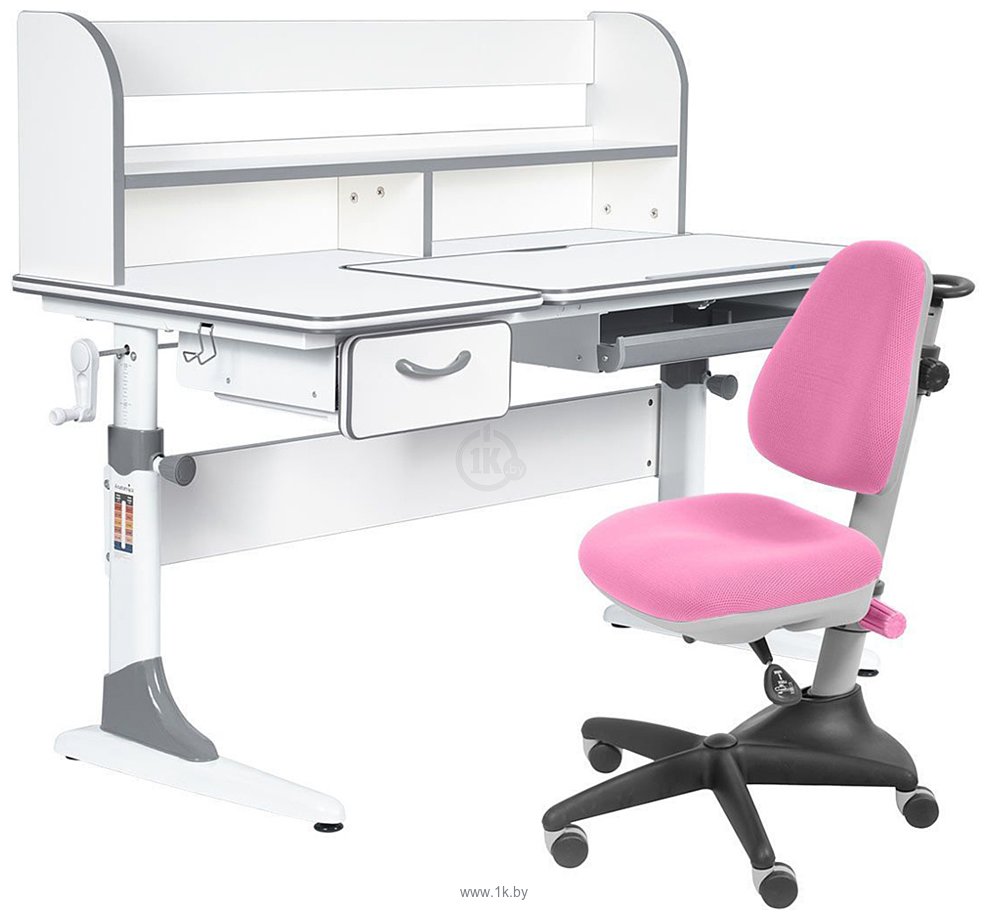 Фотографии Anatomica Study-120 Lux + надстройка + органайзер + ящик с розовым креслом Бюрократ KD-2 (белый/серый)