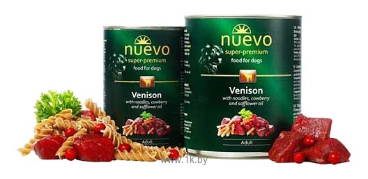 Фотографии Nuevo Оленина с лапшой и брусникой для собак консервы (0.4 кг) 1 шт.
