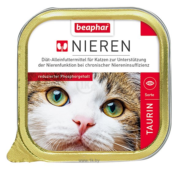 Фотографии Beaphar (0.1 кг) 16 шт. Beaphar Полнорационная диета (паштет) Nieren Taurin с курицей и таурином для кошек