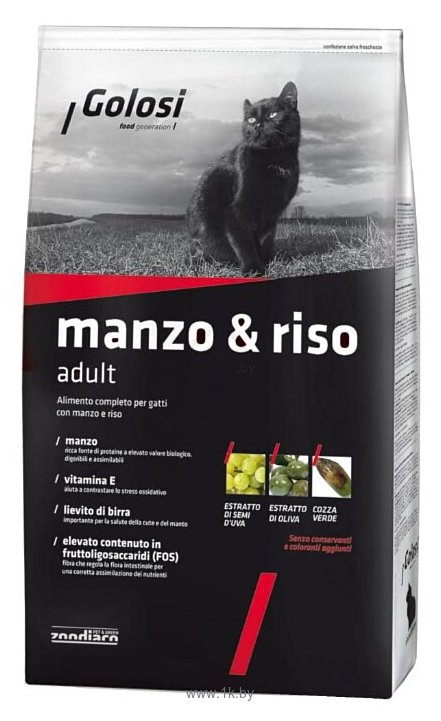 Фотографии Golosi (7.5 кг) Manzo & Riso Adult для взрослых кошек с говядиной и рисом