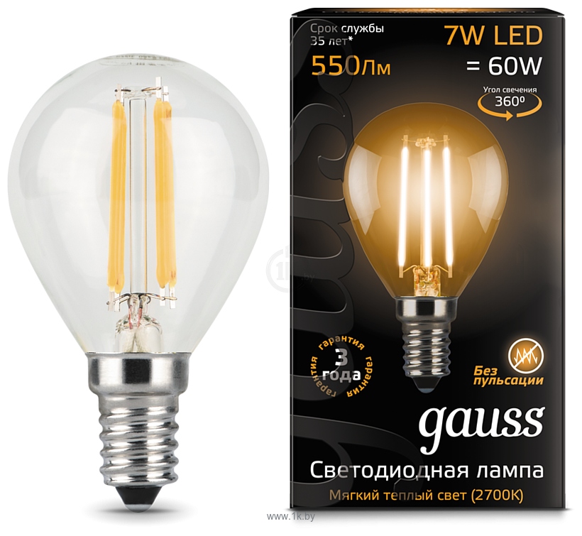 Фотографии Gauss LED Filament Globe 7W 2700K E14 105801107