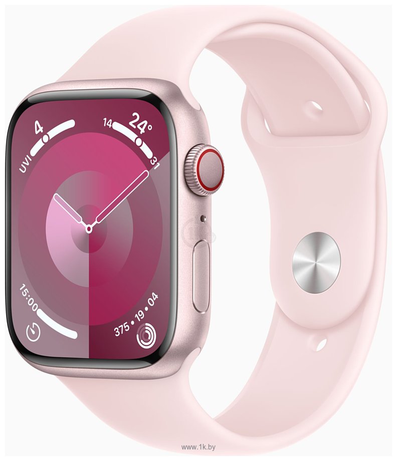 Фотографии Apple Watch Series 9 45 мм (алюминиевый корпус, розовый/розовый, спортивный силиконовый ремешок M/L)
