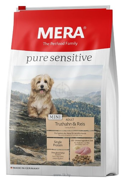 Фотографии Mera (1 кг) Pure Sensitive Mini с индейкой и рисом для взрослых собак