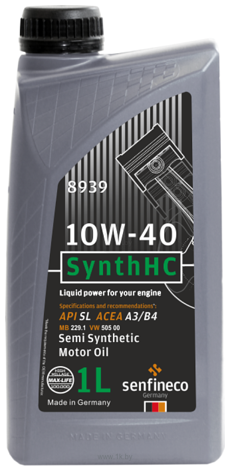 Фотографии Senfineco SynthHC 10W-40 API SL ACEA A3/B4, 1л