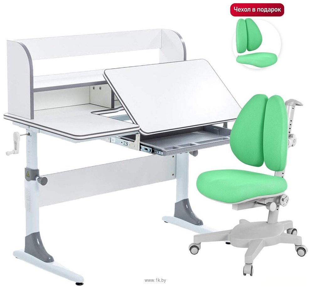 Фотографии Anatomica Study-100 Lux + органайзер с зеленым креслом Armata Duos (белый/серый)