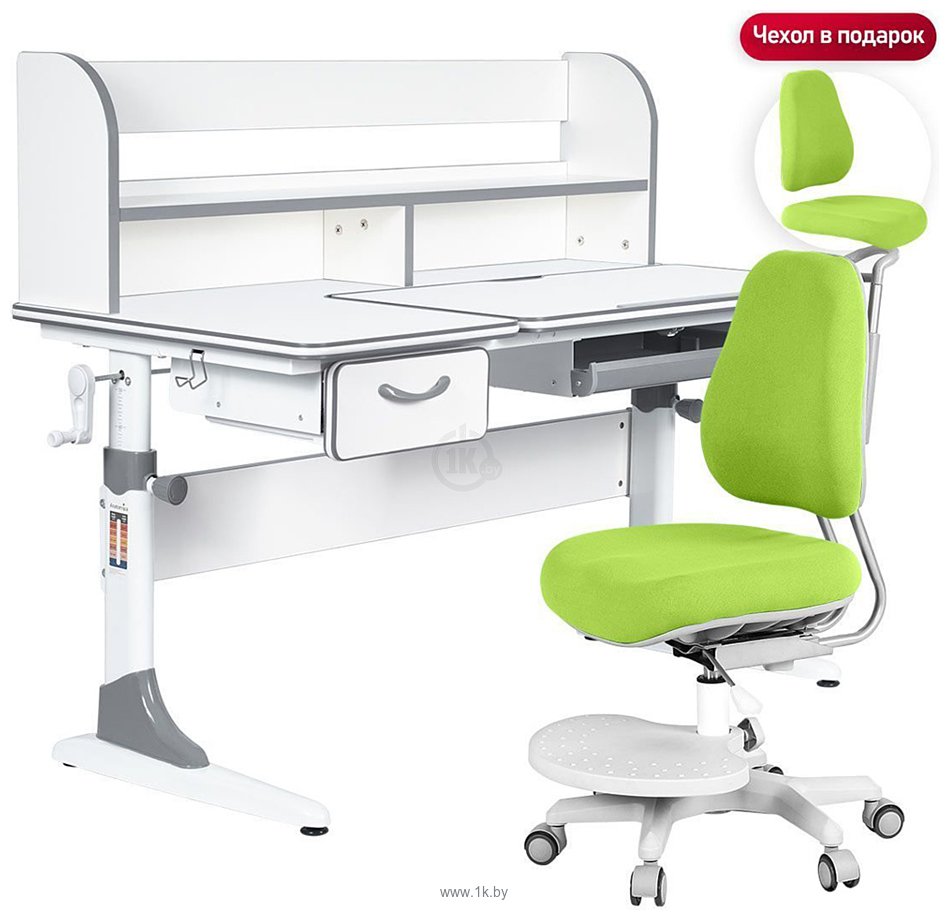 Фотографии Anatomica Study-120 Lux + надстройка + органайзер + ящик с зеленым креслом Ragenta (белый/серый)