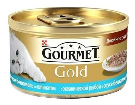 Фотографии Gourmet Gold Кусочки в подливке "Двойное удовольствие" с океанической рыбой в соусе бешамель (0.085 кг) 1 шт.