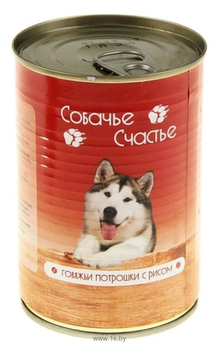 Фотографии Собачье Счастье Консервы для собак Говяжьи потрошки с рисом (0.41 кг) 1 шт.