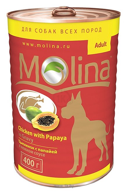 Фотографии Molina Консервы для собак Цыпленок с папайей в нежном соусе (0.4 кг) 1 шт.