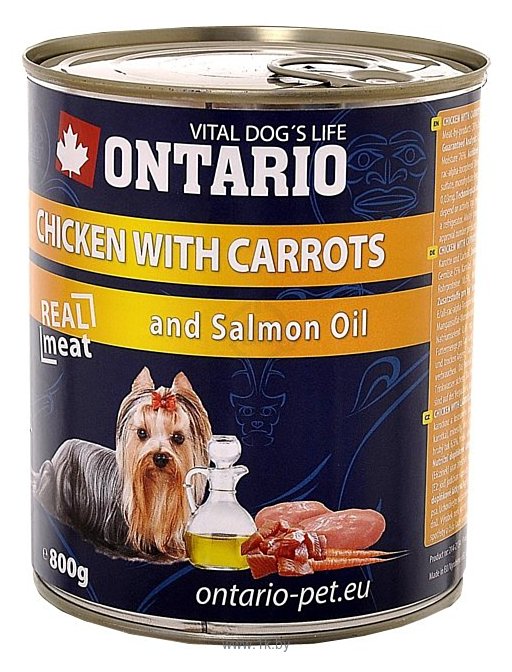 Фотографии Ontario (0.8 кг) 1 шт. Консервы Dog Chicken,Carrots and Salmon Oil