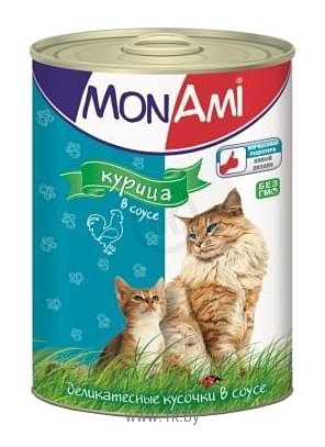 Фотографии MonAmi Кусочки в соусе для кошек Цыпленок (0.415 кг) 12 шт.