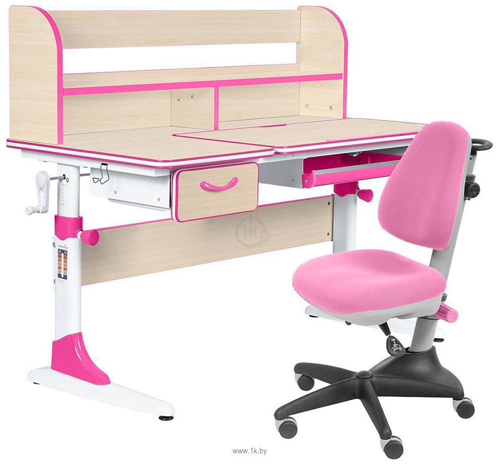 Фотографии Anatomica Study-120 Lux + надстройка + органайзер + ящик с розовым креслом Бюрократ KD-2 (клен/розовый)