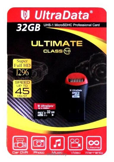 Фотографии UltraData Ultimate microSDHC class 10 UHS-I U1 32 GB + USB Card Reader
