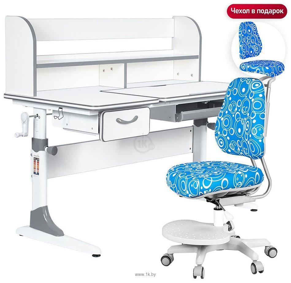 Фотографии Anatomica Study-120 Lux + надстройка + органайзер + ящик с синим креслом Ragenta с пузырями (белый/серый)