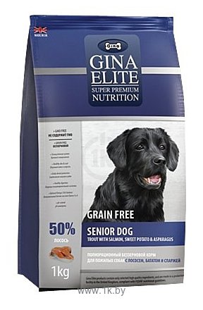 Фотографии Gina Elite (15 кг) Grain Free Senior Dog Trout With Salmon, Sweet Potato & Asparagus