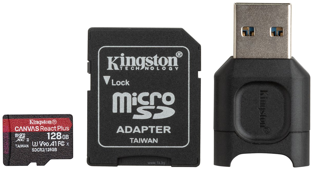 Фотографии Kingston Canvas React Plus microSDXC 128GB (с адаптером и кардридером)