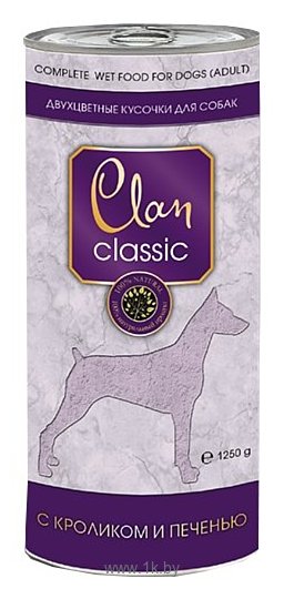 Фотографии CLAN (1.25 кг) 12 шт. Classic Кусочки в соусе с кроликом и печенью для собак