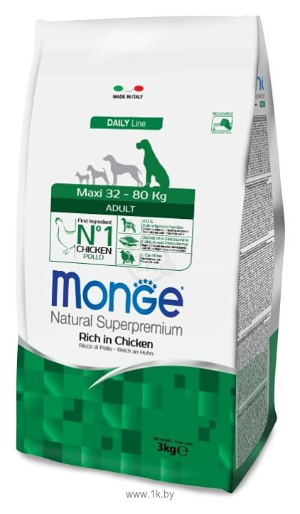 Фотографии Monge (3 кг) Dog Maxi Adult – Курица с рисом. Для взрослых собак крупных пород