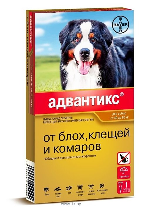 Фотографии Адвантикс (Bayer) капли от блох и клещей инсектоакарицидные 40-60 кг (1 пипетка) для собак и щенков