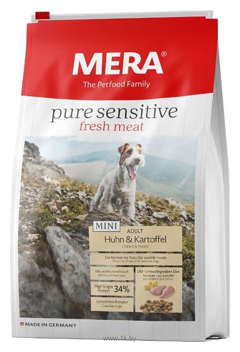Фотографии Mera (4 кг) Pure Sensitive Fresh Meat Mini с курицей и картофелем для взрослых собак