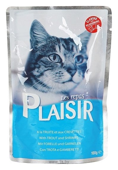 Фотографии Plaisir (0.1 кг) 22 шт. С форелью и креветками для кошек пауч