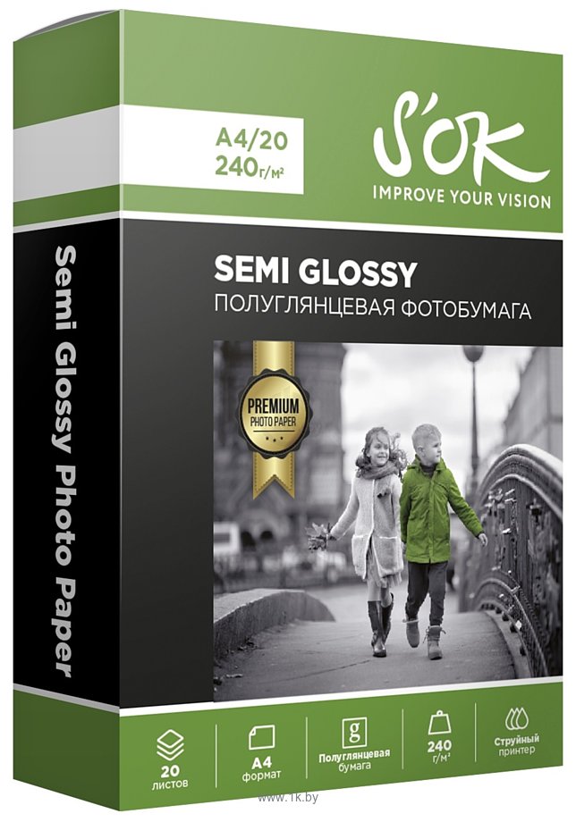 Фотографии S'OK Semi Glossy Photo Paper A4 240 г/м2 20 листов SA4240020SG