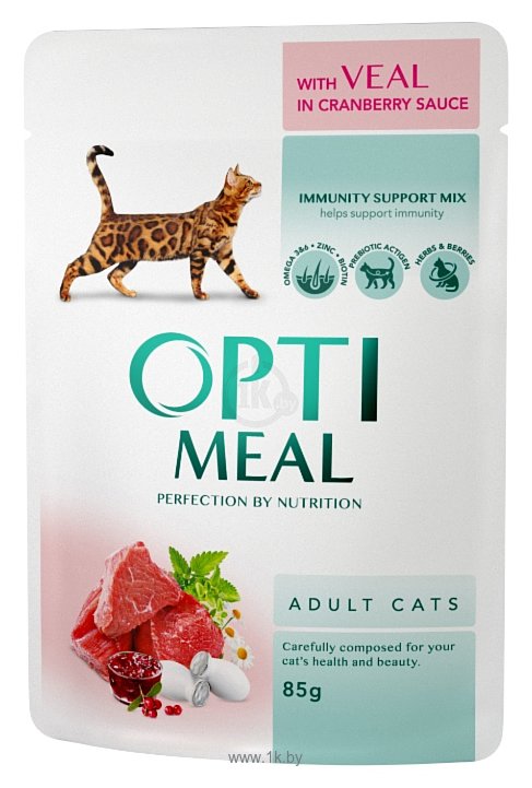 Фотографии Optimeal Для кошек с телятиной в клюквенном соусе (0.085 кг) 24 шт.