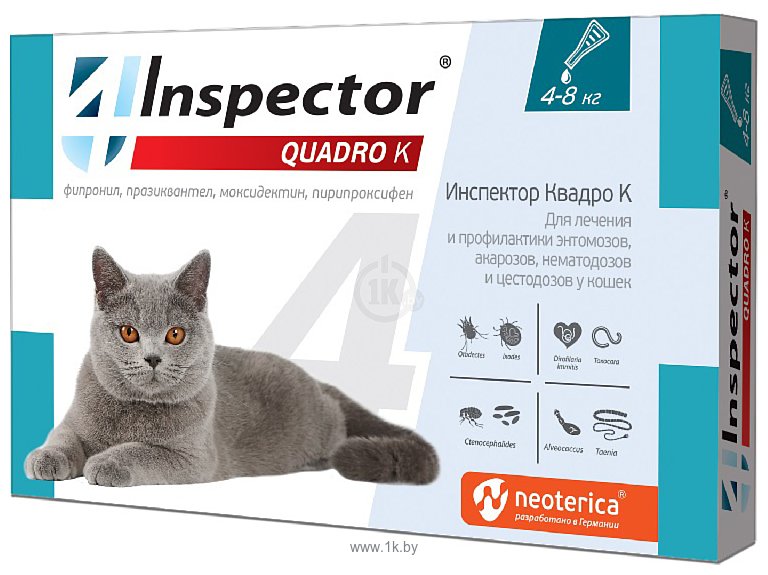 Фотографии Inspector капли от блох и клещей Quadro К для кошек от 4 до 8 кг