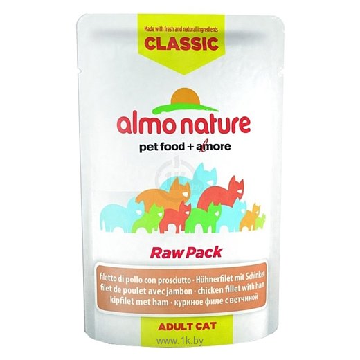 Фотографии Almo Nature (0.055 кг) 1 шт. Classic Raw Pack Adult Cat Chicken fillet and Ham