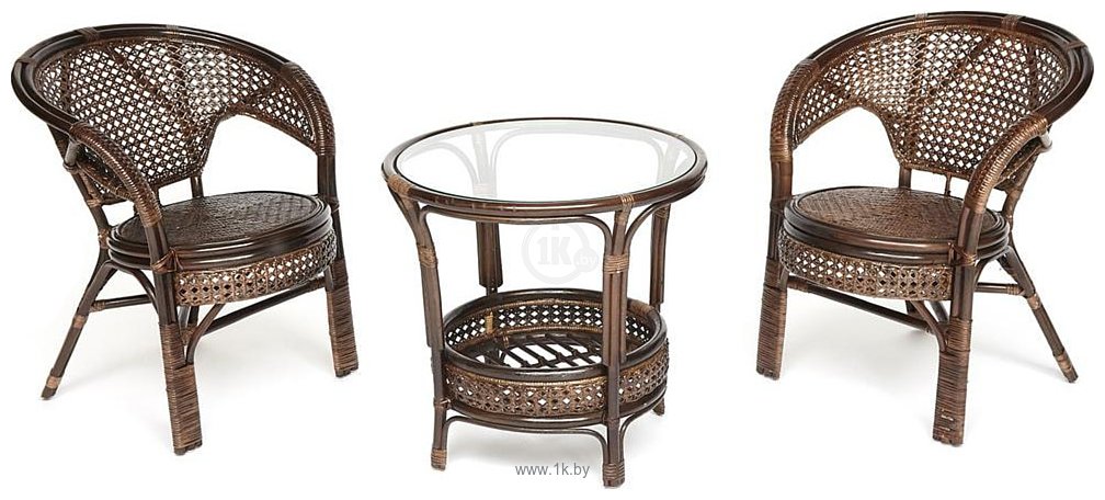 Фотографии TetChair Pelangi (стол/2 кресла, без подушек, walnut)