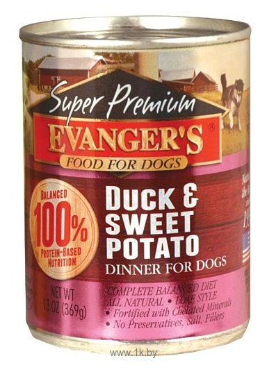 Фотографии Evanger's Super Premium Duck & Sweet Potato Dinner косервы для собак (0.369 кг) 12 шт.