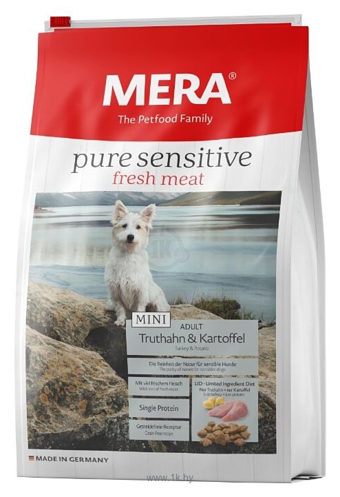 Фотографии Mera (4 кг) Pure Sensitive Fresh Meat Mini с индейкой и картофелем для взрослых собак