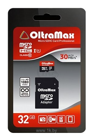 Фотографии OltraMax microSDHC Class 10 UHS-1 30MB/s 32GB + SD adapter