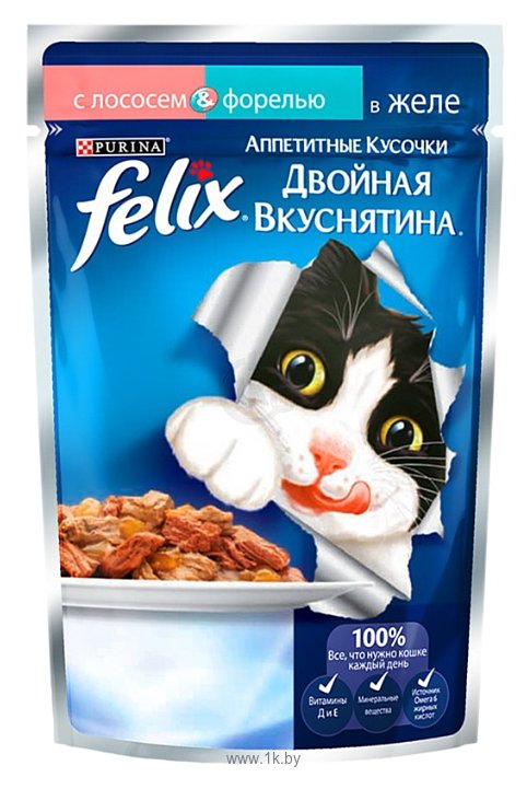 Фотографии Felix Аппетитные кусочки Двойная вкуснятина с Лососем и форелью в желе (0.085 кг) 1 шт.