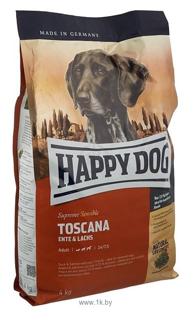 Фотографии Happy Dog (4 кг) Supreme Sensible - Toscana с уткой и лососем
