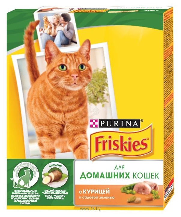 Фотографии Friskies Для домашних кошек с курицей и садовой зеленью (0.4 кг)