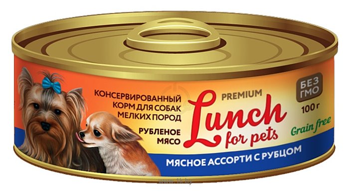 Фотографии Lunch for pets (0.1 кг) 1 шт. Консервы для собак - Рубленое мясо: Мясное ассорти с рубцом