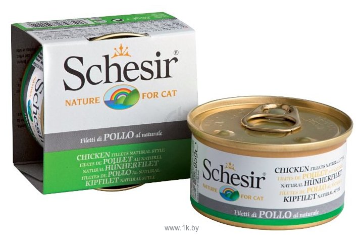 Фотографии Schesir Кусочки в собственном соку. Куриное филе натуральное. Консервы для кошек (0.085 кг) 14 шт.