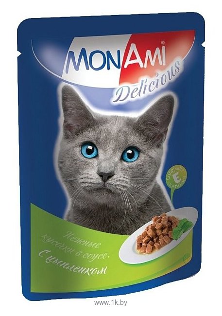 Фотографии MonAmi (0.085 кг) 1 шт. Кусочки в соусе для кошек Цыпленок