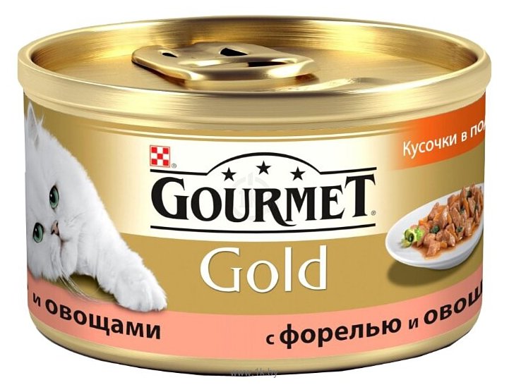 Фотографии Gourmet Gold Кусочки в подливке с форелью и овощами (0.085 кг) 12 шт.