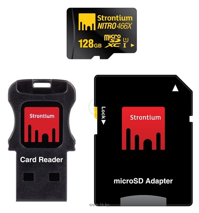Фотографии Strontium NITRO microSDXC Class 10 UHS-I U1 466X 128GB + SD adapter & USB Card Reader